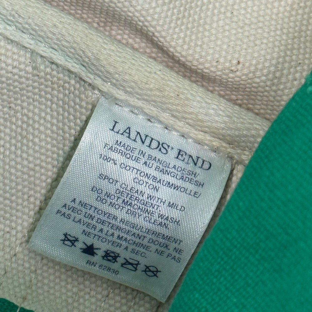 Lands End Medium Tote Bag 5 Pocket Zipper Green Natural Canvas *Has Embroidery - Picture 12 of 16